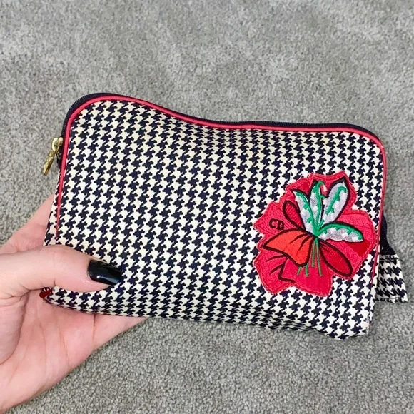 AUTH VTG Christian Dior Houndstooth Small Cosmetic Makeup Bag Clutch Zip Pouch - Picture 12 of 16